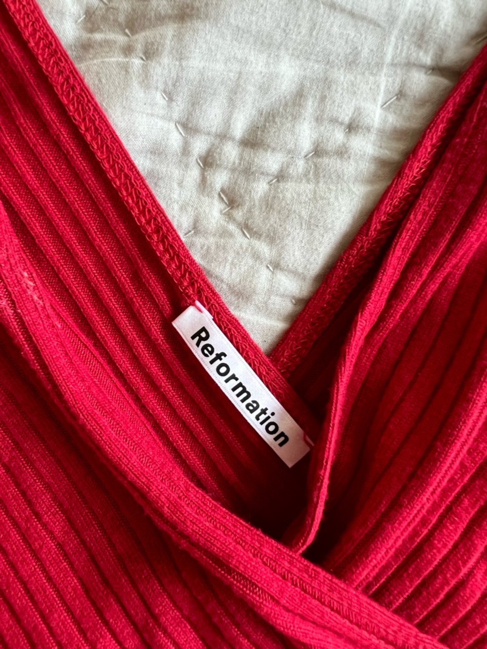 Reformation Bright Red Ribbed V-Neck Top - Picture 2 of 5